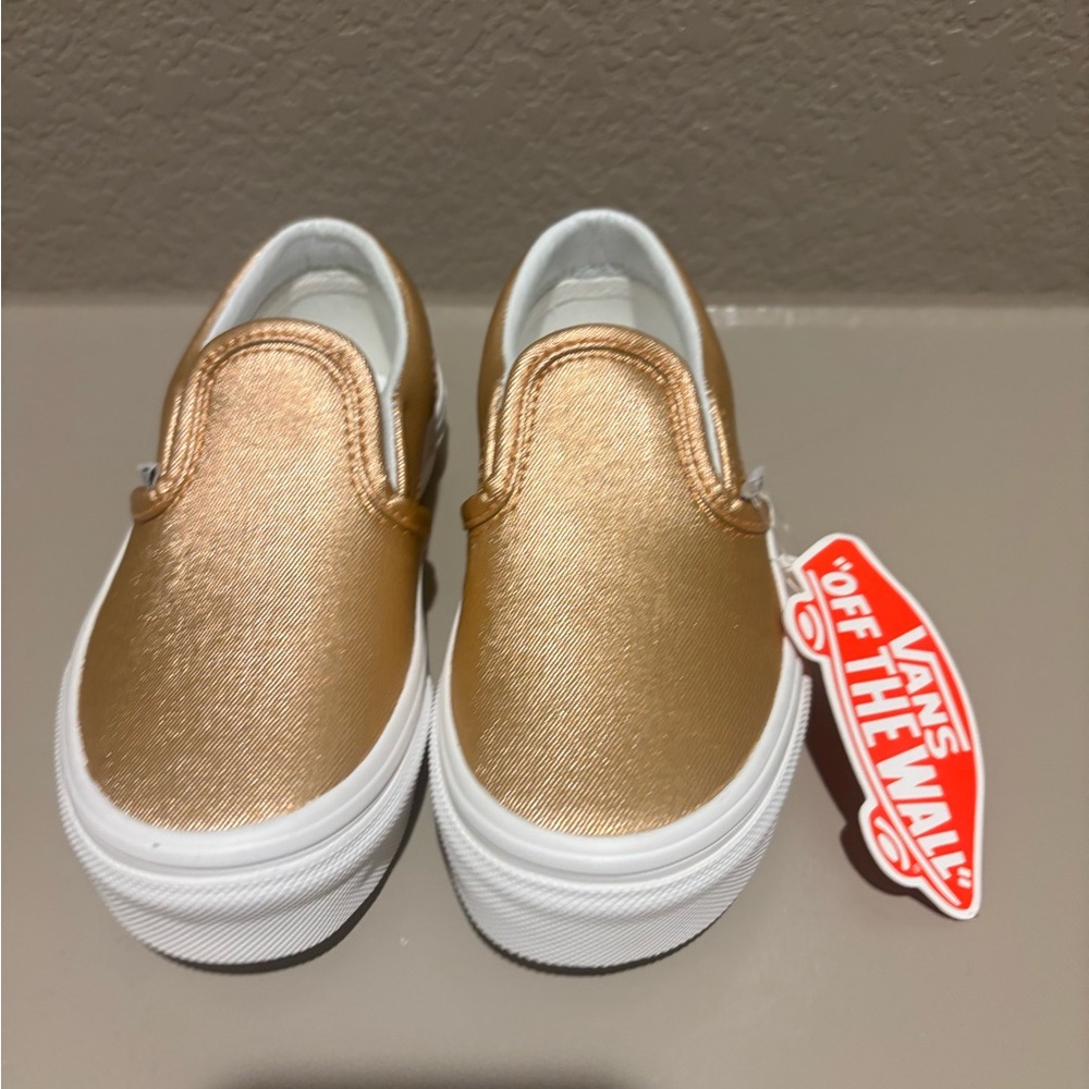 Vans Gold and White Slip-On Sneakers